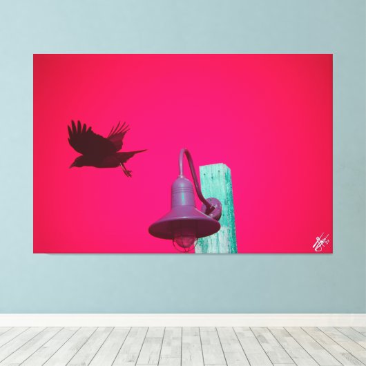 Langley Crow op Light Post Series #6 Canvas Afdruk (Insitu (Houten vloer))