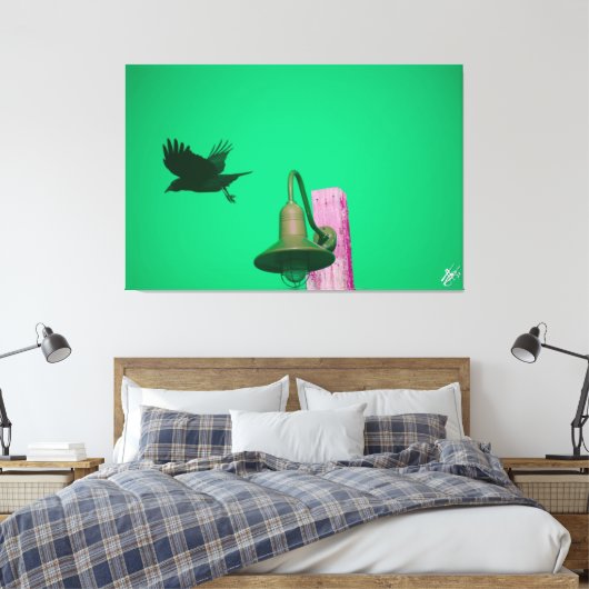 Langley Crow op Light Post Series #7 Canvas Afdruk (Insitu (Slaapkamer))
