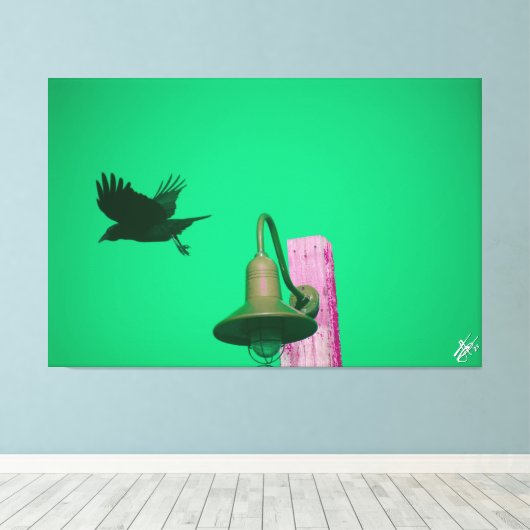 Langley Crow op Light Post Series #7 Canvas Afdruk (Insitu (Houten vloer))