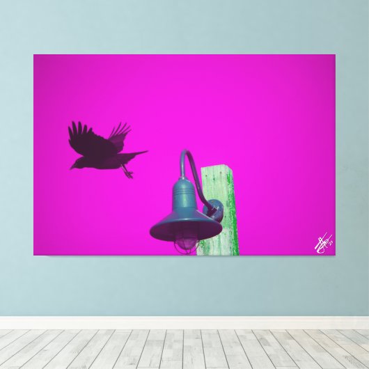 Langley Crow op Light Post Series #8 Canvas Afdruk (Insitu (Houten vloer))