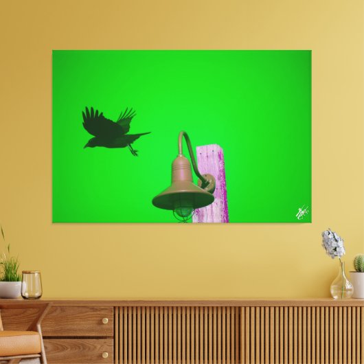 Langley Crow op Light Post Series #9 Canvas Afdruk (Insitu (Woonkamer))