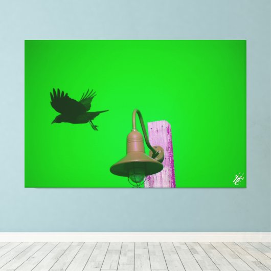 Langley Crow op Light Post Series #9 Canvas Afdruk (Insitu (Houten vloer))