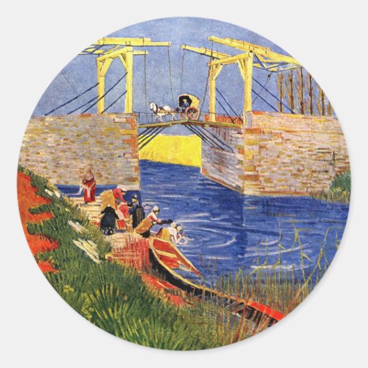 Langlois Bridge in Arles door Vincent van Gogh Ronde Sticker (Voorkant)
