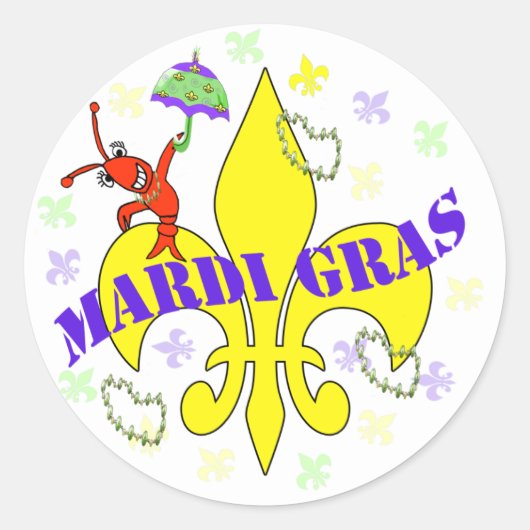 Langoesten Fleur de Lys Mardi Gras Ronde Sticker (Voorkant)