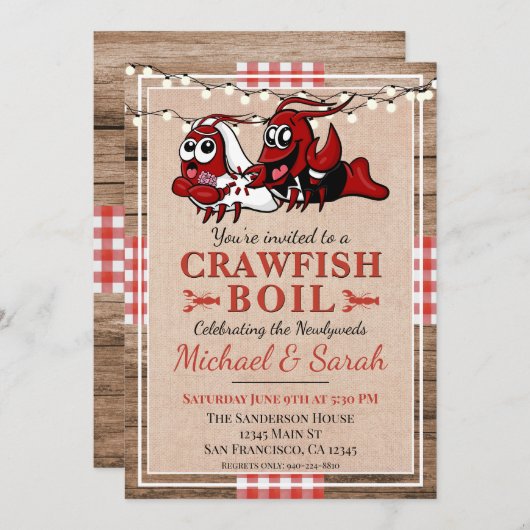 Langoesten Kook Rustiek Hout Pas getrouwd Verlovin Kaart (Voorkant / Achterkant)