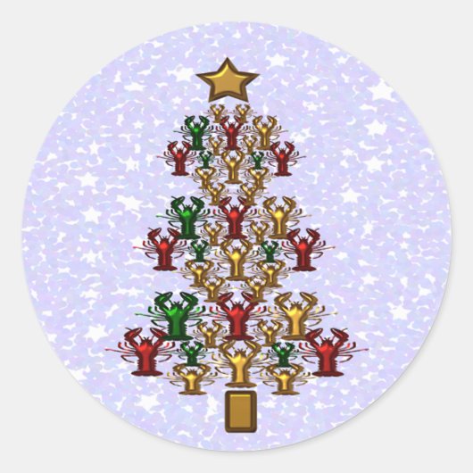 Langoesten kreeft kerstboom ronde sticker (Voorkant)