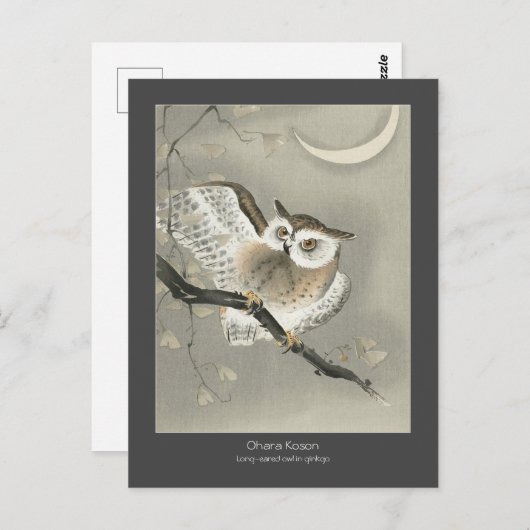 Langoorige uil in ginkgo - Charcoal - Ohara Koson Briefkaart (Voorkant / Achterkant)