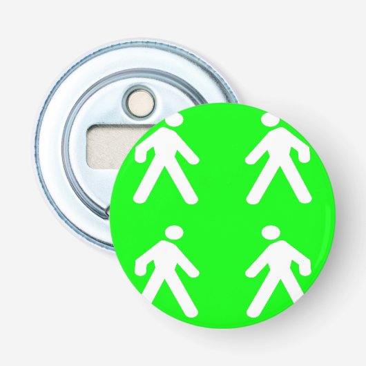 Langs de groene kant button flesopener (Voorkant)