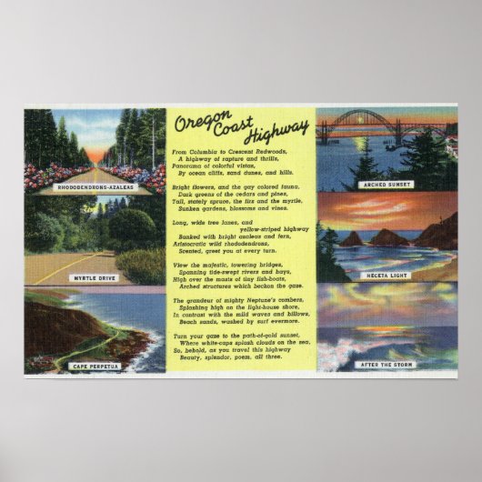 Langs de Oregon Coast Highway met een gedicht Poster (Voorkant)