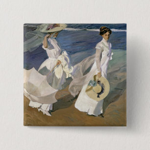 Langs de Seashore, 1909 Vierkante Button 5,1 Cm