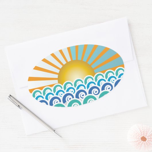 Langs de Waves Blue Oval Sticker (Envelop)