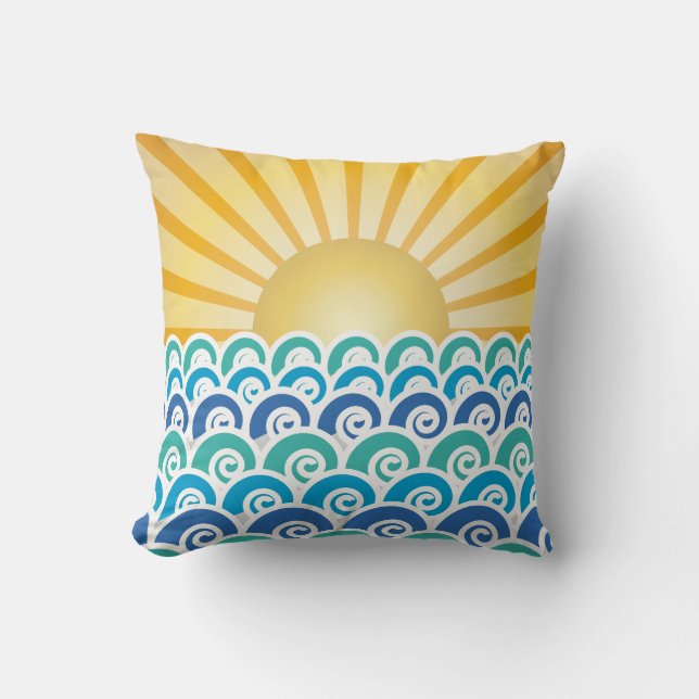 Langs de Waves Blue Pillow Kussen (Voorkant)