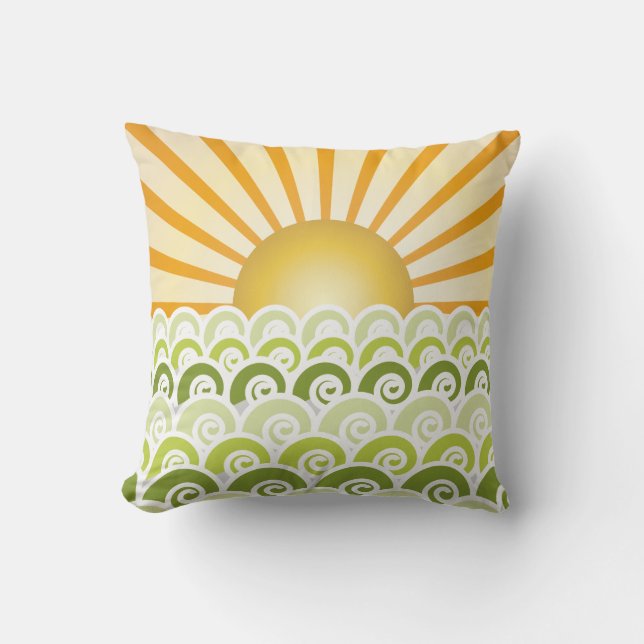 Langs de Waves Green Pillow Kussen (Voorkant)
