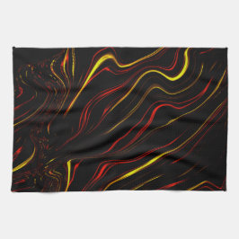 Langs de zwarte achtergrond met roodbruine golflen theedoek