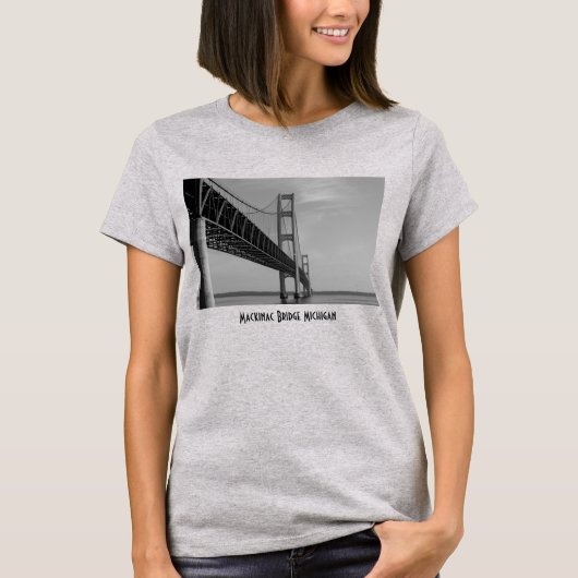 Langs Mackinac Bridge Grijswaarden T-shirt (Voorkant)