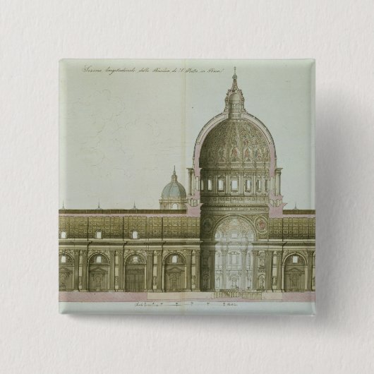 Langsdoorsnede van St. Peter's in Rome, Vierkante Button 5,1 Cm (Voorkant)