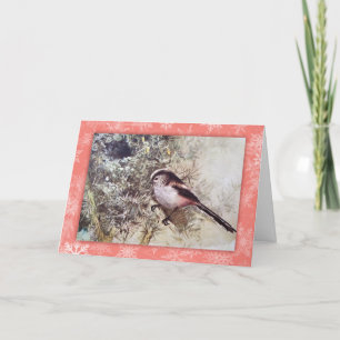 Langstaartmees vintage kerstkaart feestdagen kaart