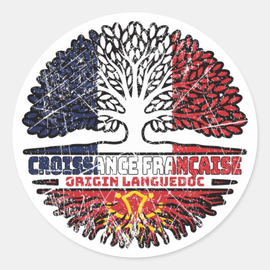 Languedoc Lengadòc French Tree Roots Flag Ronde Sticker (Voorkant)