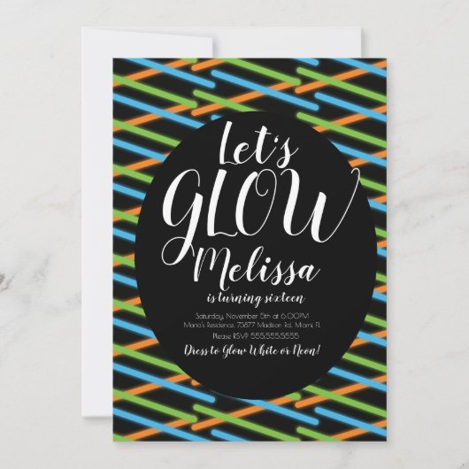 Langwerpige Confetti Neon gloeit donker Kaart (Voorkant)