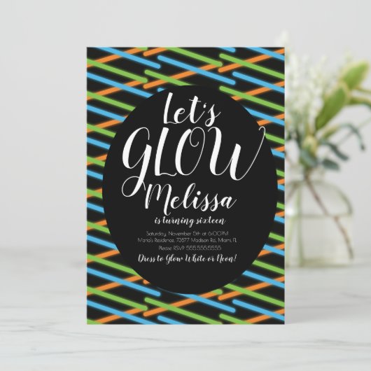 Langwerpige Confetti Neon gloeit donker Kaart (Staand voorkant)
