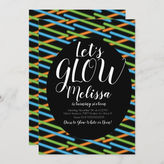 Langwerpige Confetti Neon gloeit donker Kaart (Voorkant / Achterkant)