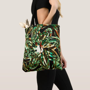 Langwerpige metalen groene strepen, glanzend sepia tote bag