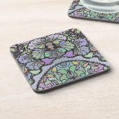 Langwerpige  mozaïek paarse pansie met florale ele bier onderzetter (Linkerzijde)