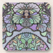 Langwerpige  mozaïek paarse pansie met florale ele bier onderzetter (Voorkant)