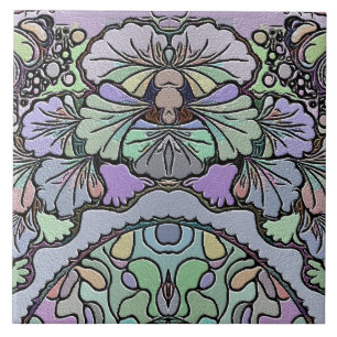 Langwerpige  mozaïek paarse pansie met florale ele tegeltje