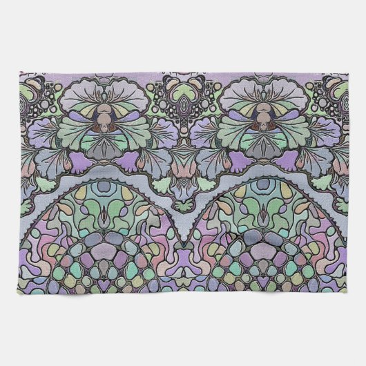 Langwerpige  mozaïek paarse pansie met florale ele theedoek (Horizontaal)