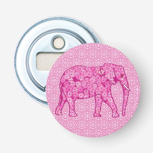 Langwerpige olifant - fuchsia roze button flesopener (Voorkant)