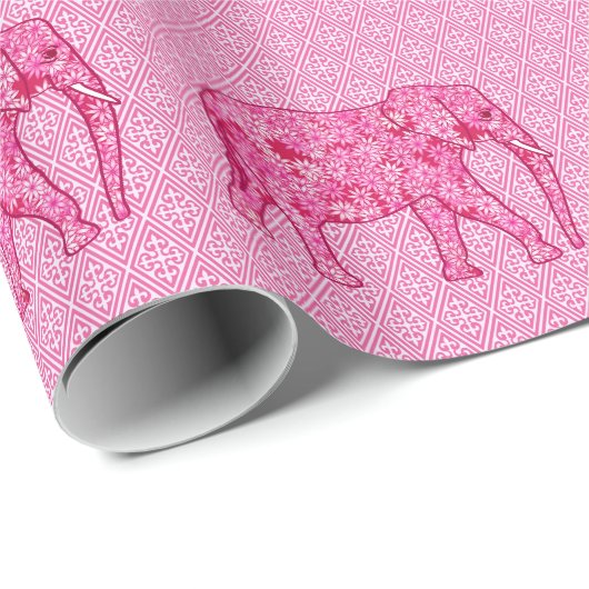 Langwerpige olifant - fuchsia roze cadeaupapier (Rol Hoek)