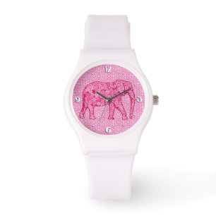 Langwerpige olifant - fuchsia roze horloge