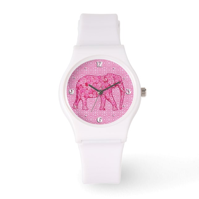 Langwerpige olifant - fuchsia roze horloge (Voorkant)