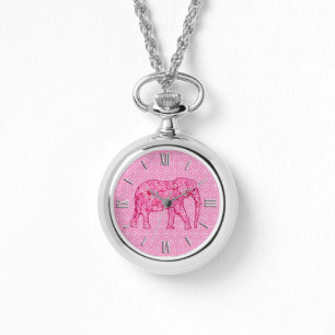 Langwerpige olifant - fuchsia roze horloge