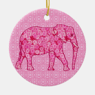 Langwerpige olifant - fuchsia roze keramisch ornament