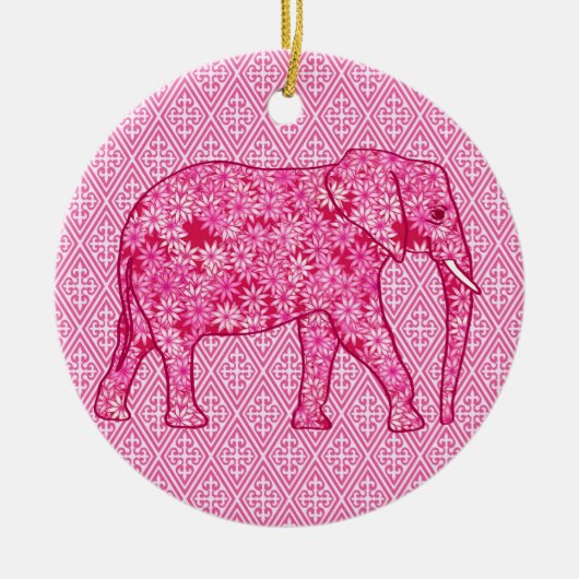 Langwerpige olifant - fuchsia roze keramisch ornament (Voorkant)