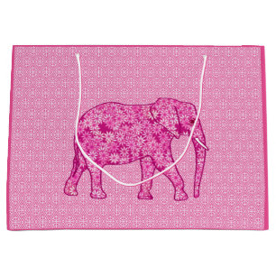 Langwerpige olifant - fuchsia roze large cadeautasje