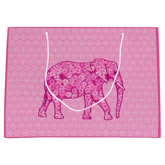 Langwerpige olifant - fuchsia roze large cadeautasje (Voorkant)