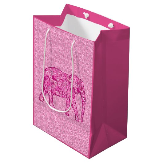 Langwerpige olifant - fuchsia roze medium cadeauzakje (Voorkant Gekanteld)