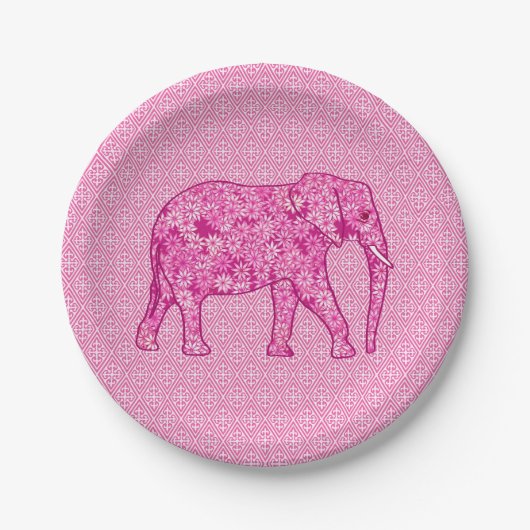 Langwerpige olifant - fuchsia roze papieren bordje (Voorkant)