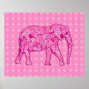 Langwerpige olifant - fuchsia roze poster