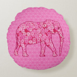 Langwerpige olifant - fuchsia roze rond kussen