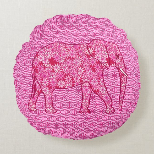 Langwerpige olifant - fuchsia roze rond kussen (Voorkant)