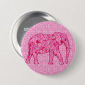 Langwerpige olifant - fuchsia roze ronde button 7,6 cm (Voorkant /achterkant)
