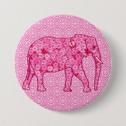 Langwerpige olifant - fuchsia roze ronde button 7,6 cm (Voorkant)