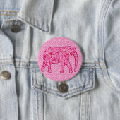 Langwerpige olifant - fuchsia roze ronde button 7,6 cm (In situ)