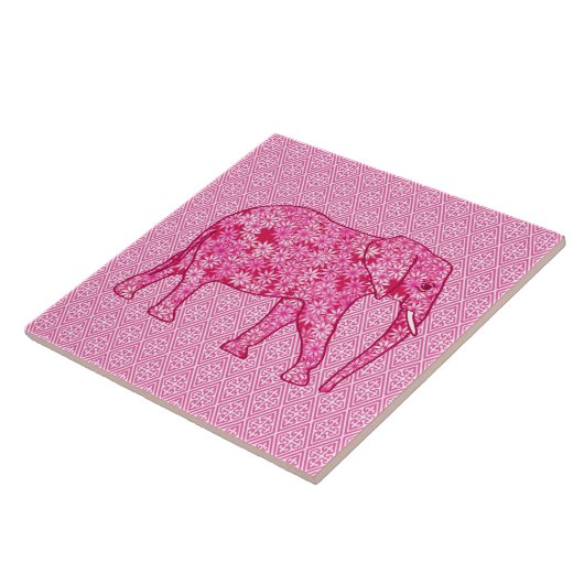 Langwerpige olifant - fuchsia roze tegeltje (Zijkant)