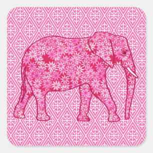 Langwerpige olifant - fuchsia roze vierkante sticker
