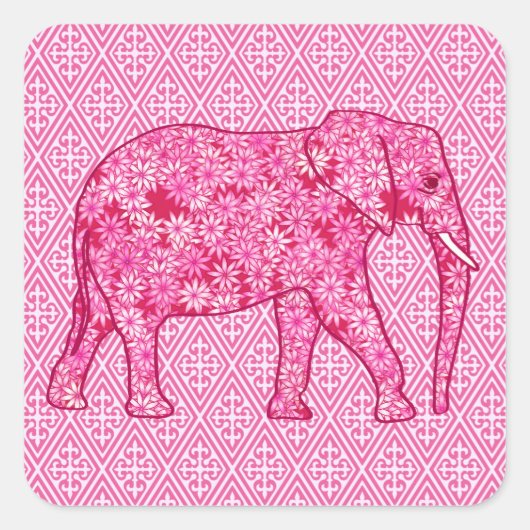 Langwerpige olifant - fuchsia roze vierkante sticker (Voorkant)